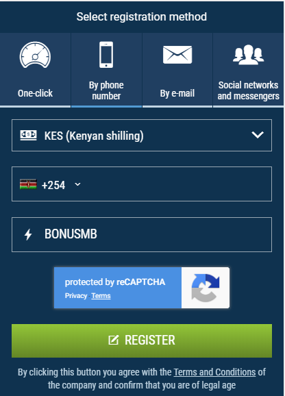 How to register with 1xBet and use 1xBet promo code for Kenya