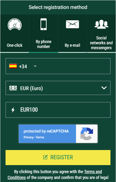 Enter BetWinner promo code for Spain as you register
