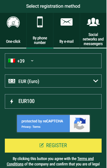 Enter BetWinner promo code for Italy as you register