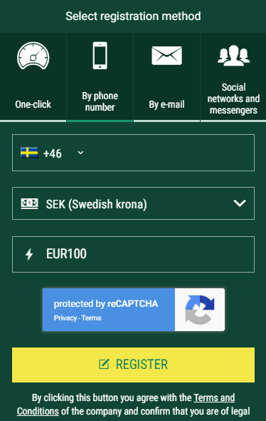 Enter BetWinner promo code for Sweden as you register