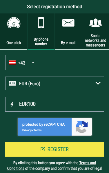 Enter BetWinner promo code for Austria as you register