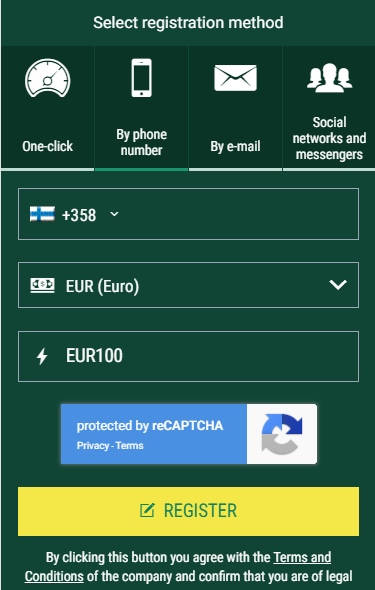 Enter BetWinner promo code for Finland as you register