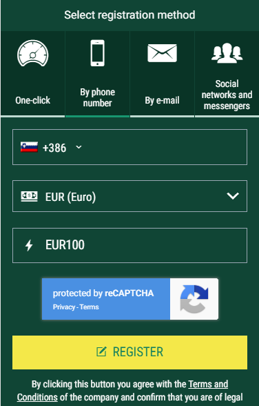 Enter BetWinner promo code for Slovenia as you register
