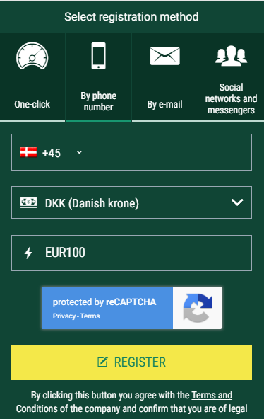 Enter BetWinner promo code for Denmark as you register