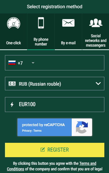 Enter BetWinner promo code for Russia as you register