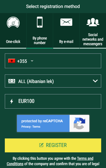 Enter BetWinner promo code for Albania as you register