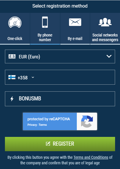 How to register with 1xBet and use 1xBet promo code for Finland
