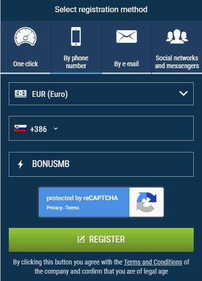 How to register with 1xBet and use 1xBet promo code for Slovenia