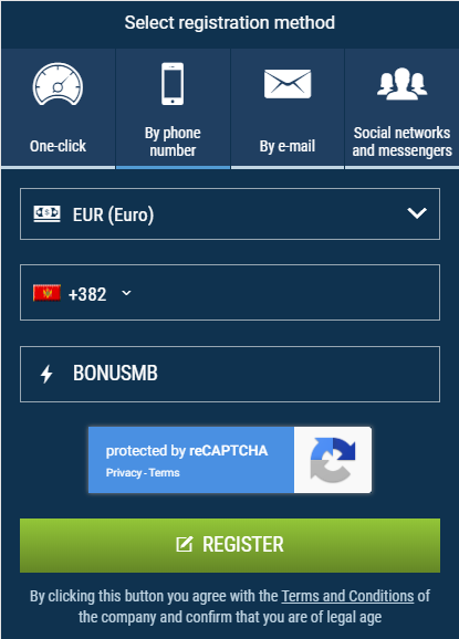 How to register with 1xBet and use 1xBet promo code for Montenegro