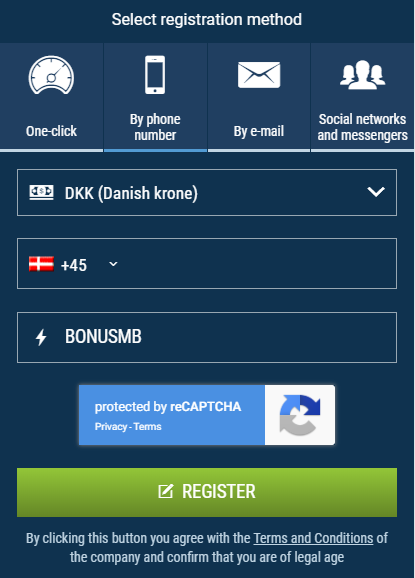 How to register with 1xBet and use 1xBet promo code for Denmark