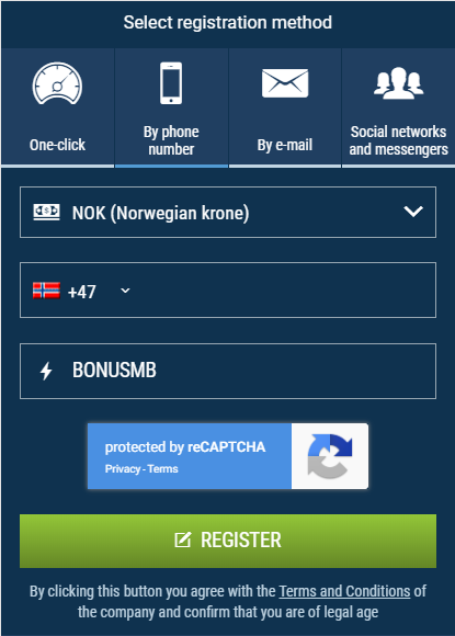 How to register with 1xBet and use 1xBet promo code for Norway