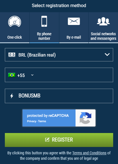 Use BONUSMB promo code for 1xBet registration